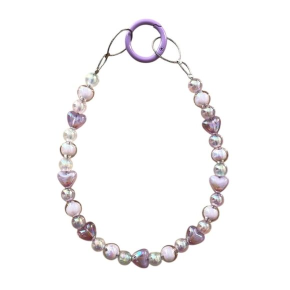 NEW Iridescent Heart Pearl Bead Phone Charm Bracelet - Picture 1 of 6